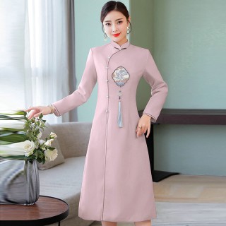 冬装新款改良优雅复古中国风文艺加厚毛呢旗袍裙