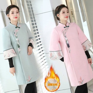 延禧攻略同款中国风改良汉服秋冬装毛呢大衣旗袍领外套女
