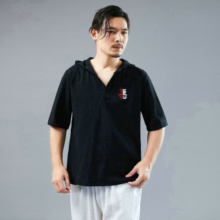 中国风棉麻短袖刺绣男式T恤