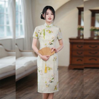 新款年轻款日常连衣裙绿色高端气质长旗袍