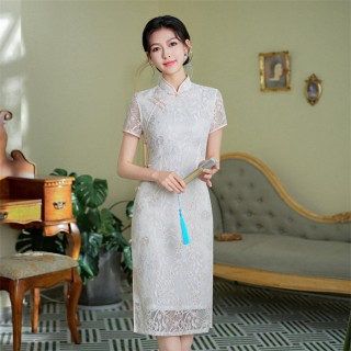 春夏新款复合蕾丝刺绣长款旗袍连衣裙日常改良少女年轻款旗袍