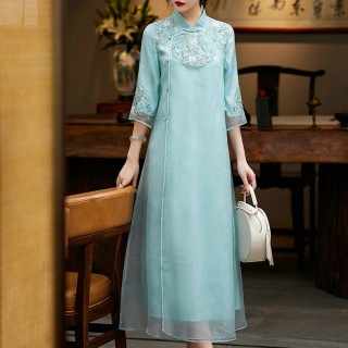 中式女装国潮刺绣复古宽松飘逸大摆裙