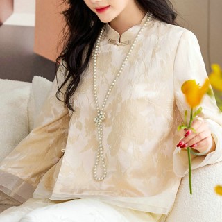 复古斜襟盘扣民族风日常款上衣外套茶服