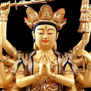台湾铜鎏金准提菩萨佛像供奉家用开光准提佛母像密宗佛像摆件