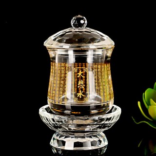 佛具佛前摆件供佛供具大号供杯水晶大悲咒观音净水圣水杯贡杯包邮 