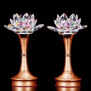 佛教用品合金七彩莲花灯led佛前供灯水晶观音长明灯一对 