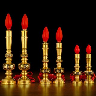 纯铜烛台招财进宝关公烛灯文武财神插电蜡烛灯供佛长明灯led供灯 
