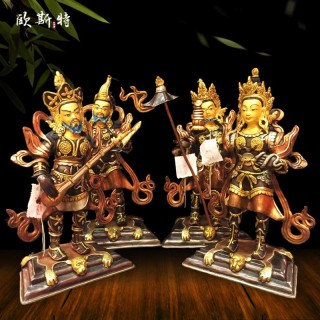 四大天王佛像 藏传佛教尼泊尔手工紫铜鎏金鎏银10寸密宗佛像摆件