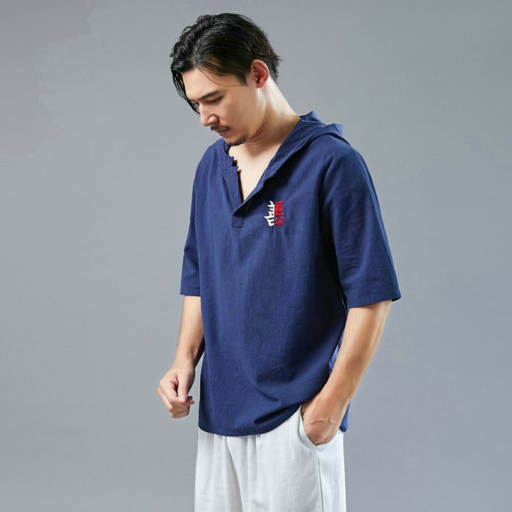 中国风棉麻短袖刺绣男式T恤