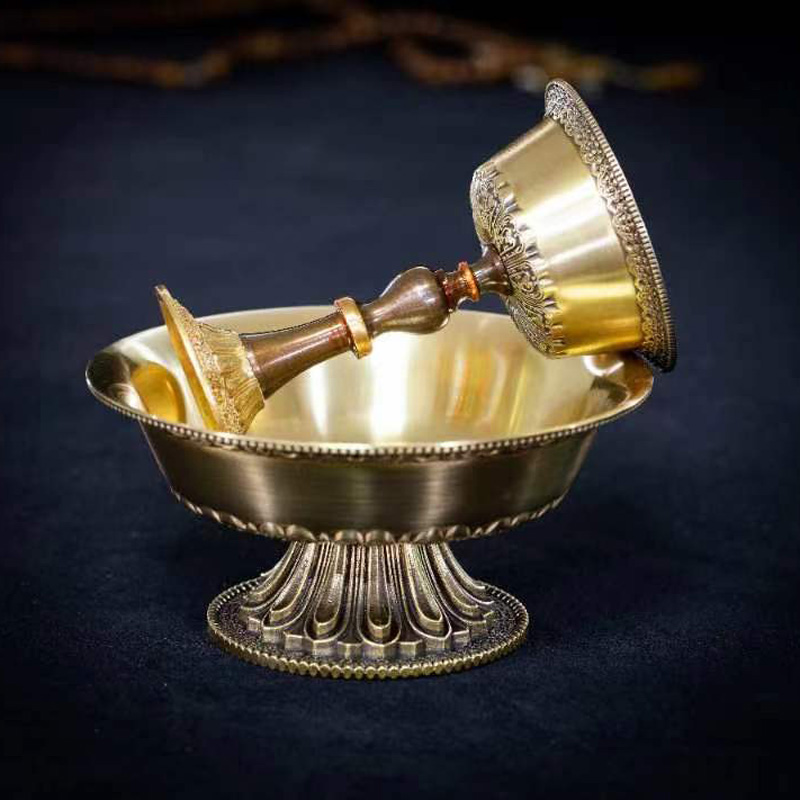 西藏纯铜雕花供水杯密宗七支供水碗家用佛前供佛杯大小号圣水杯