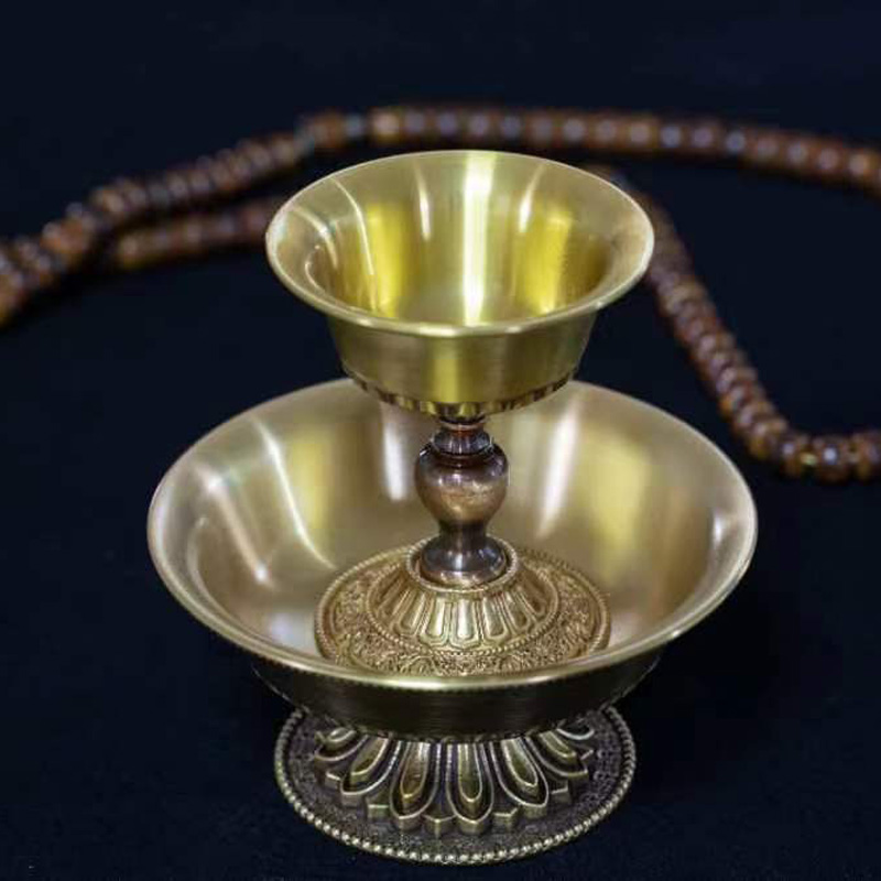 酥油灯灯座供佛灯座纯铜家用八吉祥摆件酥油灯莲花座供佛酥油灯座