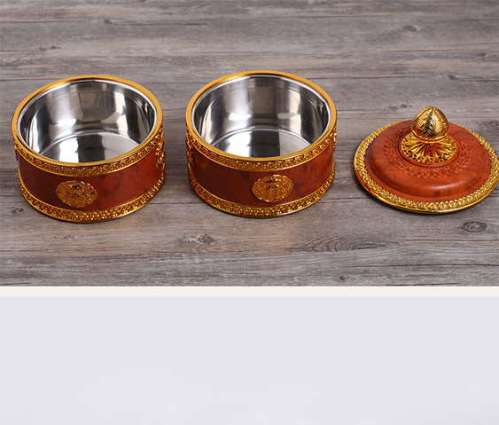 新品藏式糌粑盒藏族谷物供品收纳佛教八吉祥双层吉祥盒不锈钢内胆