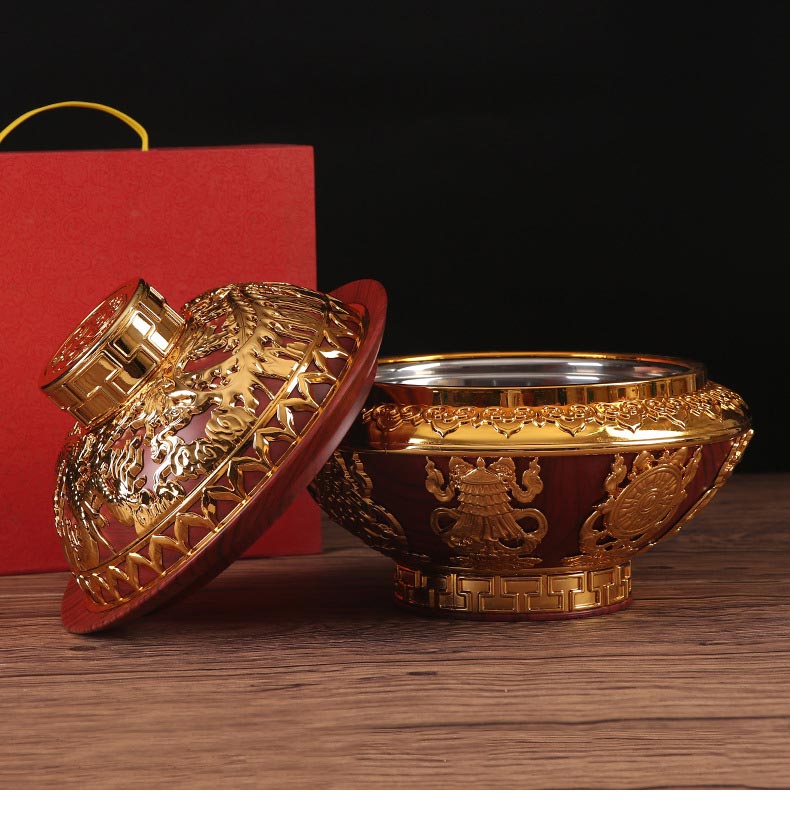 厂家批发祥云干果盒供佛五谷米盒佛堂佛教供品盒藏式八吉祥糌粑盒