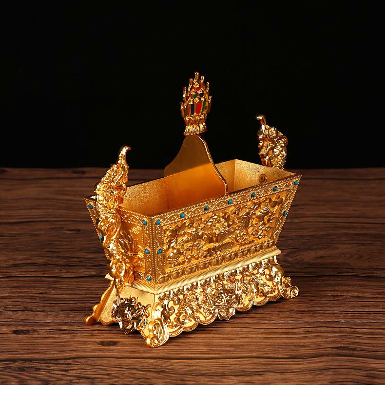 批发藏传佛教用品佛堂供佛摆件双色金八吉祥五谷盒供品盒厂家特价