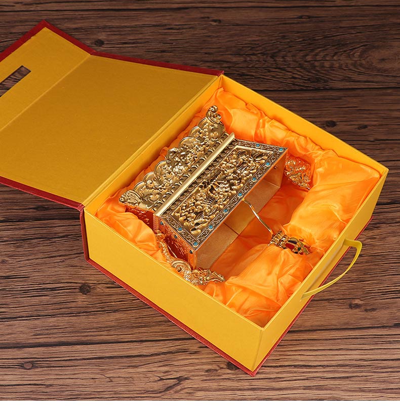 批发藏传佛教用品佛堂供佛摆件双色金八吉祥五谷盒供品盒厂家特价