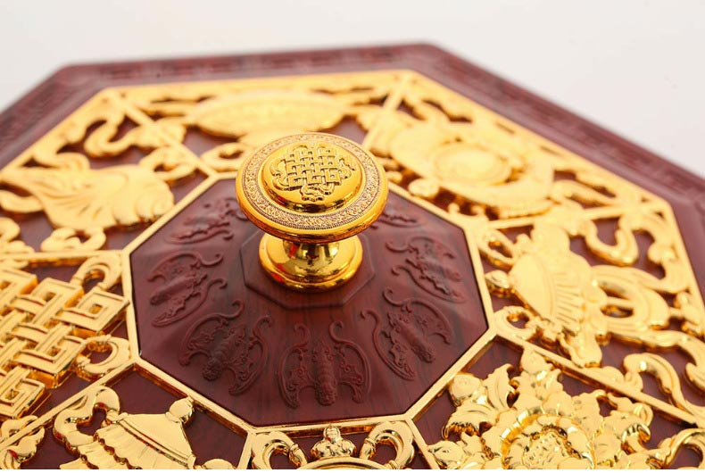 厂家直销藏式八吉祥八角果盘素面供果盘干果盒不锈钢内胆茶几摆件