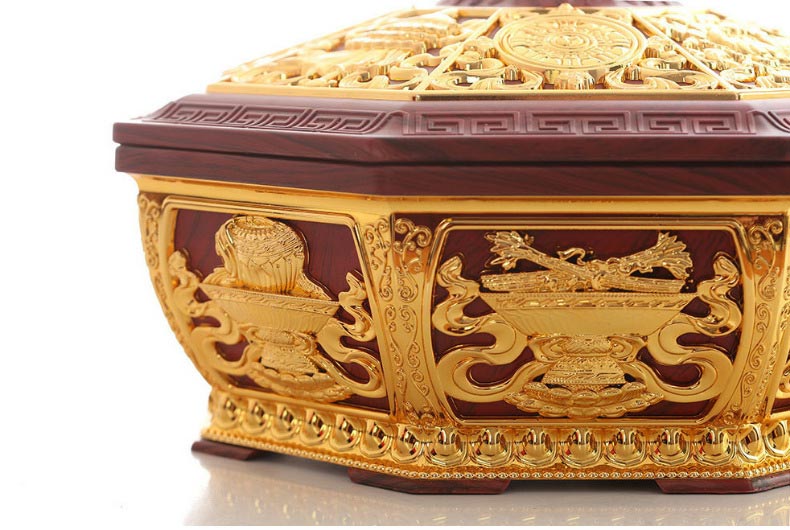 厂家直销藏式八吉祥八角果盘素面供果盘干果盒不锈钢内胆茶几摆件