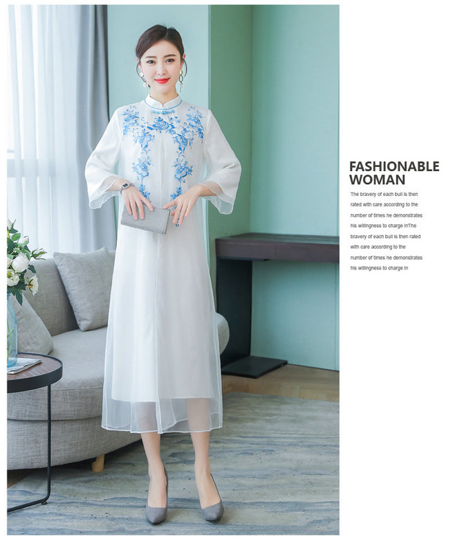 2019春夏中国风复古民族风改良旗袍假两件中长款连衣裙女