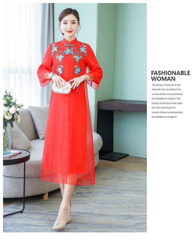 2019春夏中国风复古民族风改良旗袍假两件中长款连衣裙女