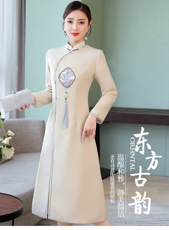 冬装新款改良优雅复古中国风文艺加厚毛呢旗袍裙