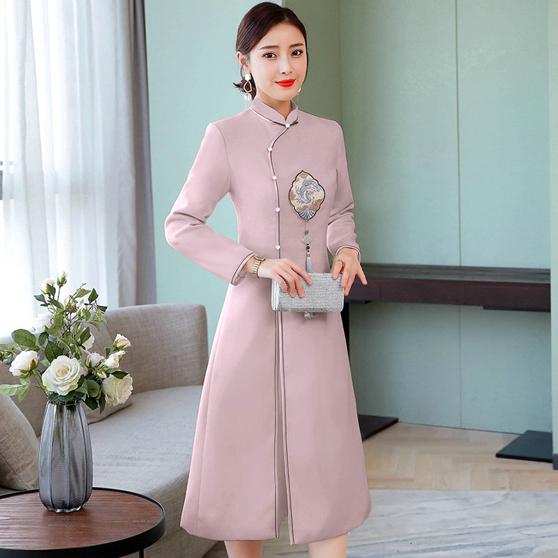 冬装新款改良优雅复古中国风文艺加厚毛呢旗袍裙