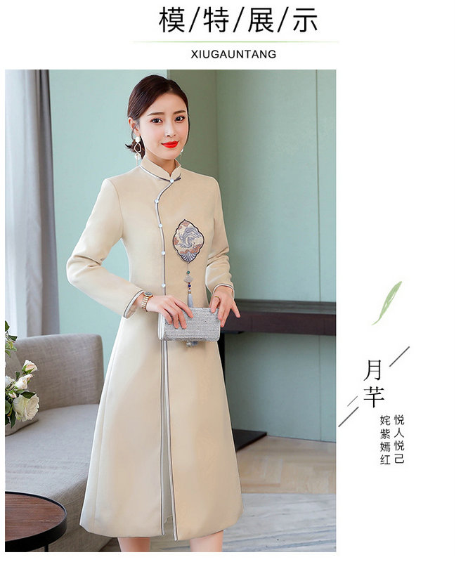 冬装新款改良优雅复古中国风文艺加厚毛呢旗袍裙