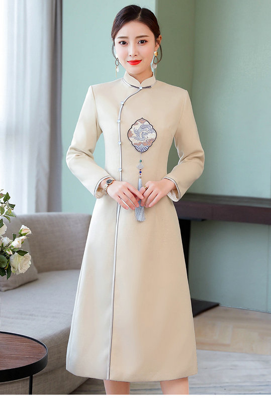 冬装新款改良优雅复古中国风文艺加厚毛呢旗袍裙