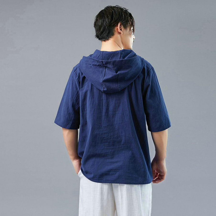 中国风棉麻短袖刺绣男式T恤