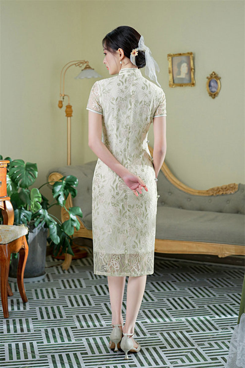 春夏新款复合蕾丝刺绣长款旗袍连衣裙日常改良少女年轻款旗袍