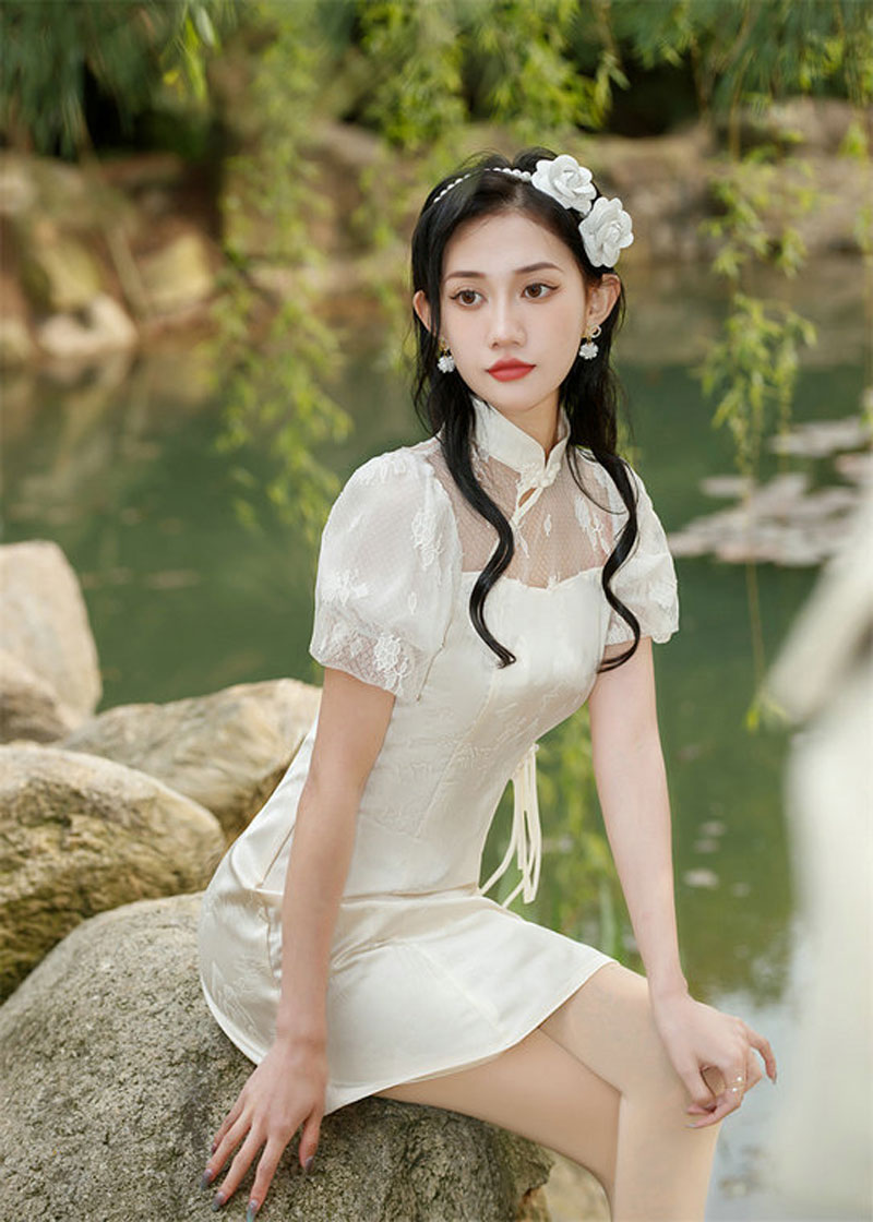 新款少女小个子短款旗袍连衣裙泡泡袖优雅时尚日常旗袍