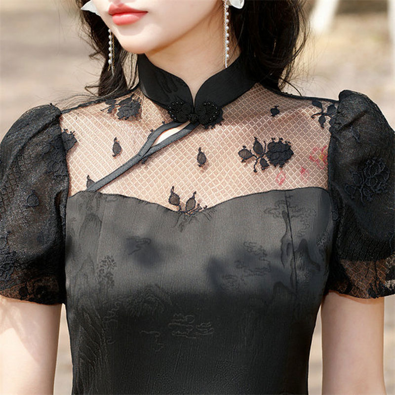 新款少女小个子短款旗袍连衣裙泡泡袖优雅时尚日常旗袍