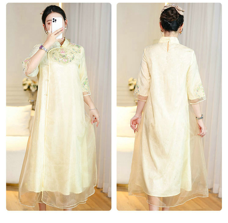 中式女装国潮刺绣复古宽松飘逸大摆裙