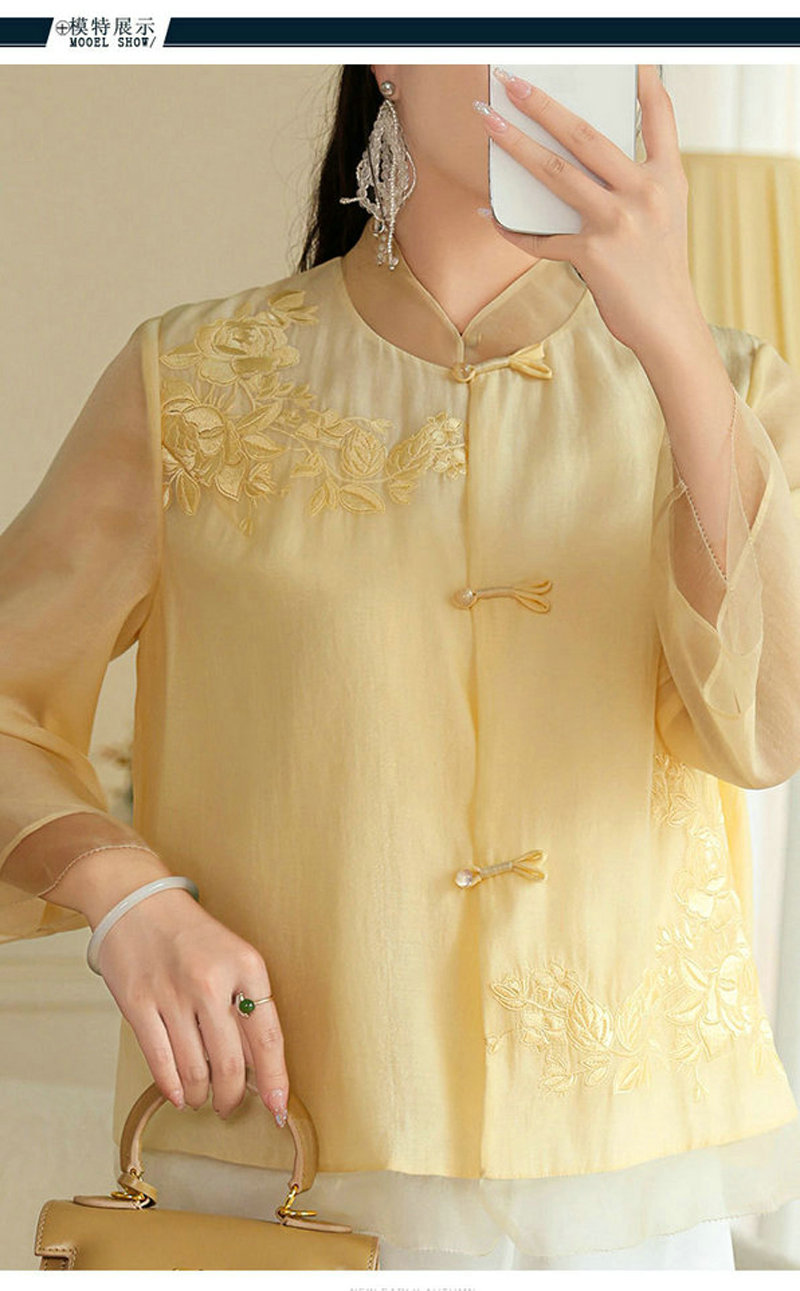 女士衬衫改良新中式唐装时尚国潮刺绣中式立领中长袖上衣外套