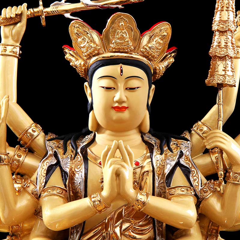 台湾铜鎏金准提菩萨佛像供奉家用开光准提佛母像密宗佛像摆件