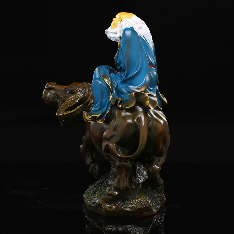 太上老君道教道摆件德天尊神像纯铜铜彩绘老子骑牛家居摆设