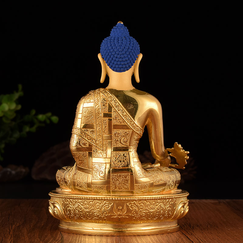 佛教用品 台湾纯铜精工鎏金雕花密宗佛像10寸药师佛摆件高