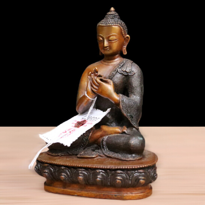 尼泊尔铜五方佛复古铜佛像蜜宗摆件7寸佛像5个一套