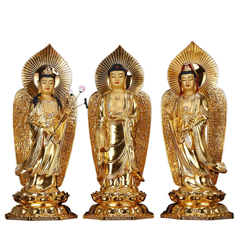 西方三圣佛像 家用供奉客厅观音菩萨大势至阿弥陀佛佛像 