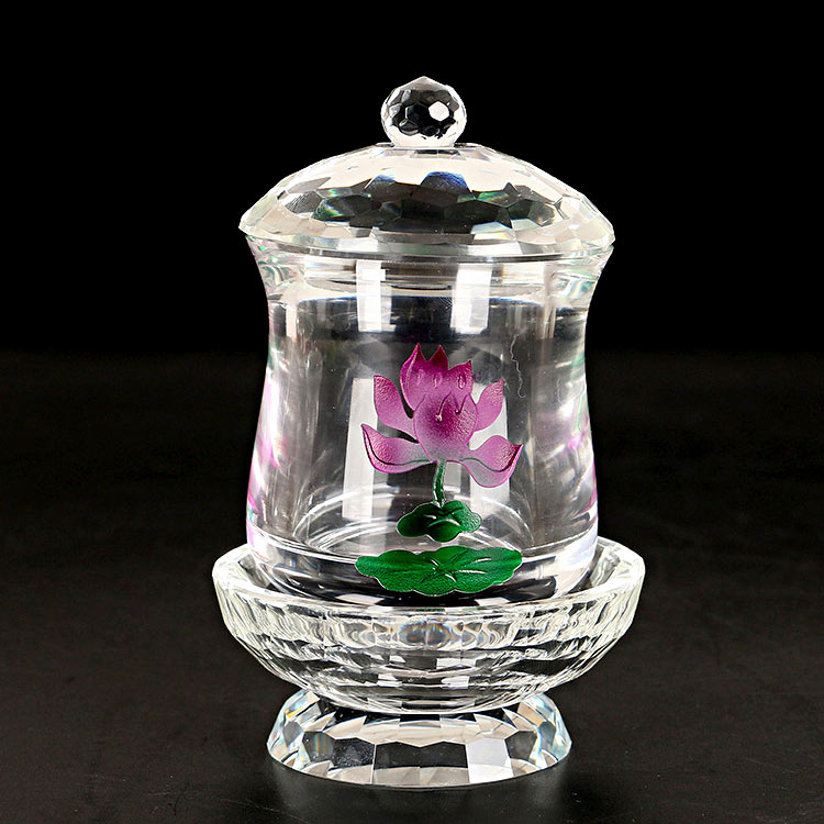 佛具佛前摆件供佛供具大号供杯水晶大悲咒观音净水圣水杯贡杯包邮 