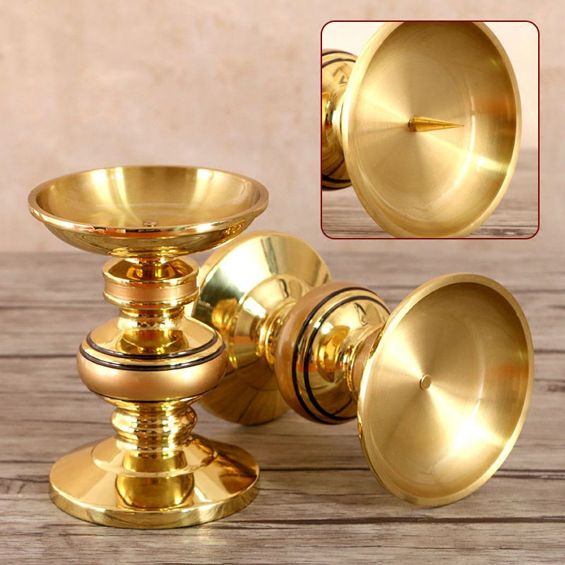 纯铜酥油灯座供佛烛台中式蜡烛底座佛前供灯家用供奉供具 