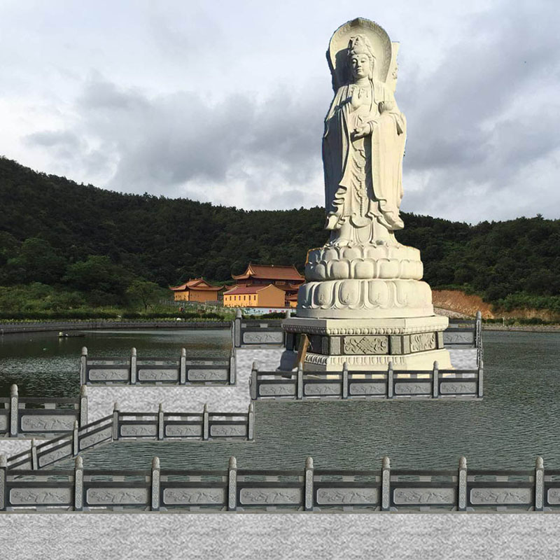 天平石雕    大理石观音菩萨站像石雕寺院祭祀佛像大型滴水观音汉白玉雕刻摆件 
