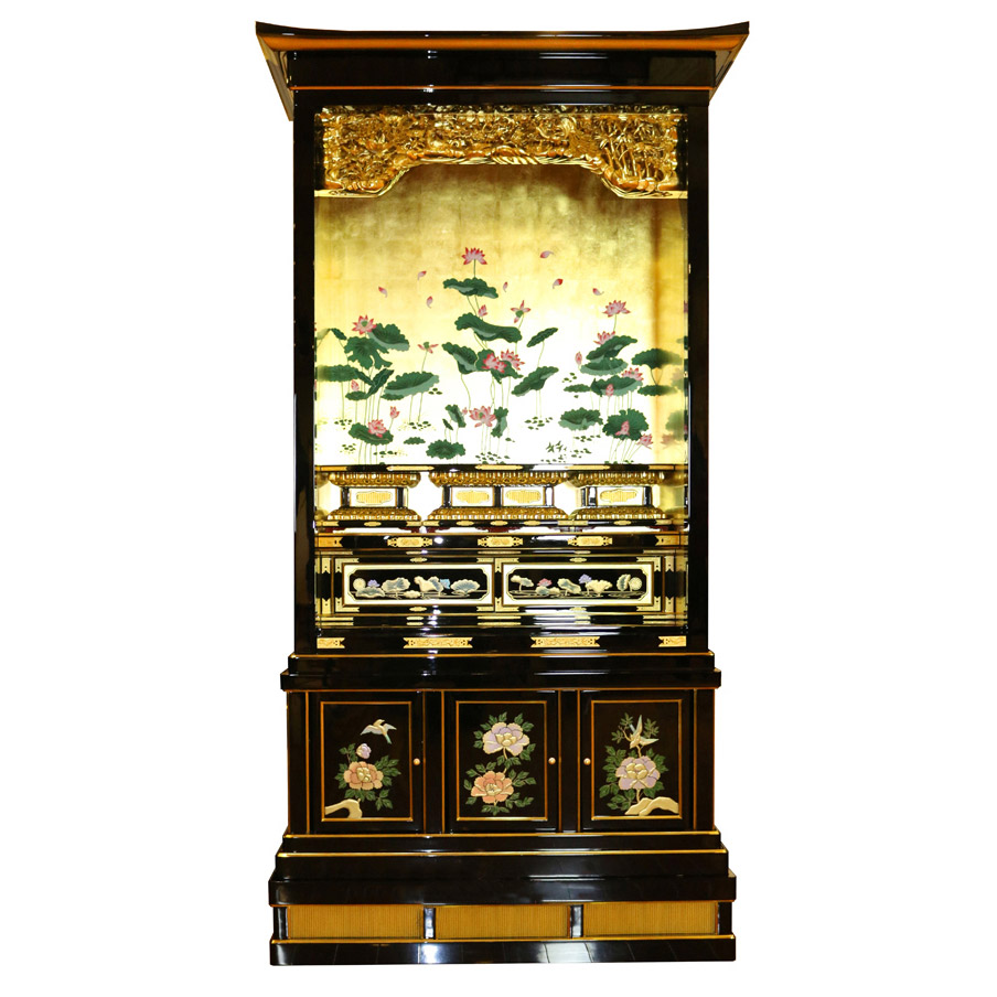 文新佛具   净土30号纯手工实木制作 钢琴烤漆手工金具饰品卷草烫金纱网饰品手工采绘24K贴金