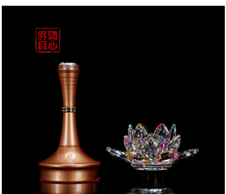 佛教用品合金七彩莲花灯led佛前供灯水晶观音长明灯一对 