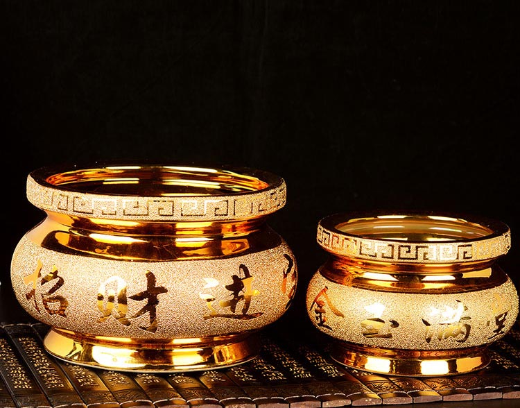 金色陶瓷香炉摆件大号烧香炉熏香炉家用居室用财神供奉