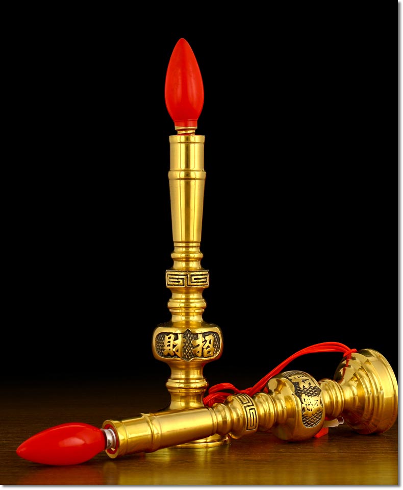 纯铜烛台招财进宝关公烛灯文武财神插电蜡烛灯供佛长明灯led供灯 