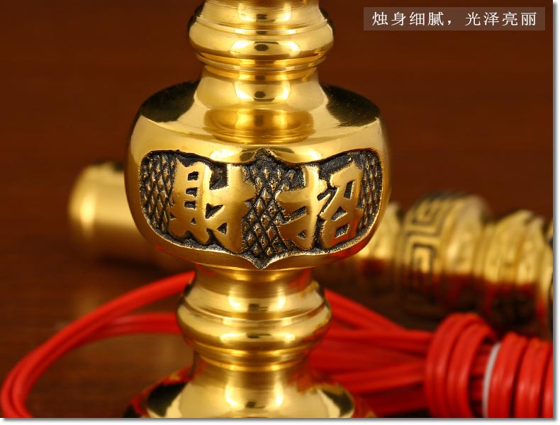 纯铜烛台招财进宝关公烛灯文武财神插电蜡烛灯供佛长明灯led供灯 