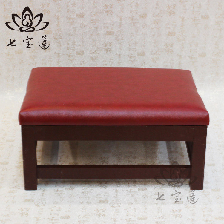 礼佛拜垫实木四脚皮拜垫拜佛垫跪垫方形皮拜椅佛垫拜佛凳 