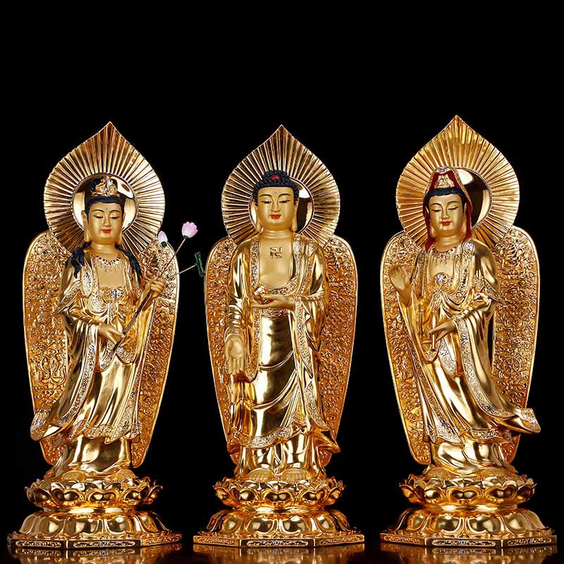 西方三圣佛像 家用供奉客厅观音菩萨大势至阿弥陀佛佛像 
