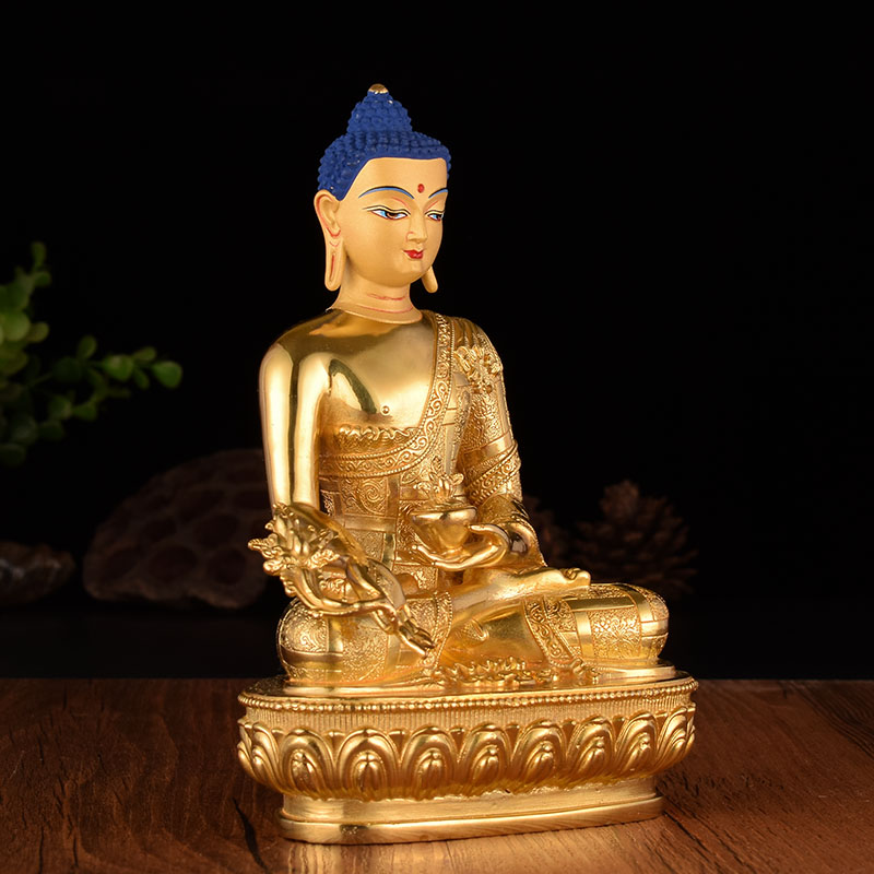 佛教用品 台湾纯铜精工鎏金雕花密宗佛像10寸药师佛摆件高
