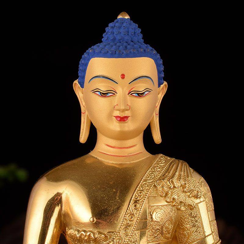 佛教用品 台湾纯铜精工鎏金雕花密宗佛像10寸药师佛摆件高